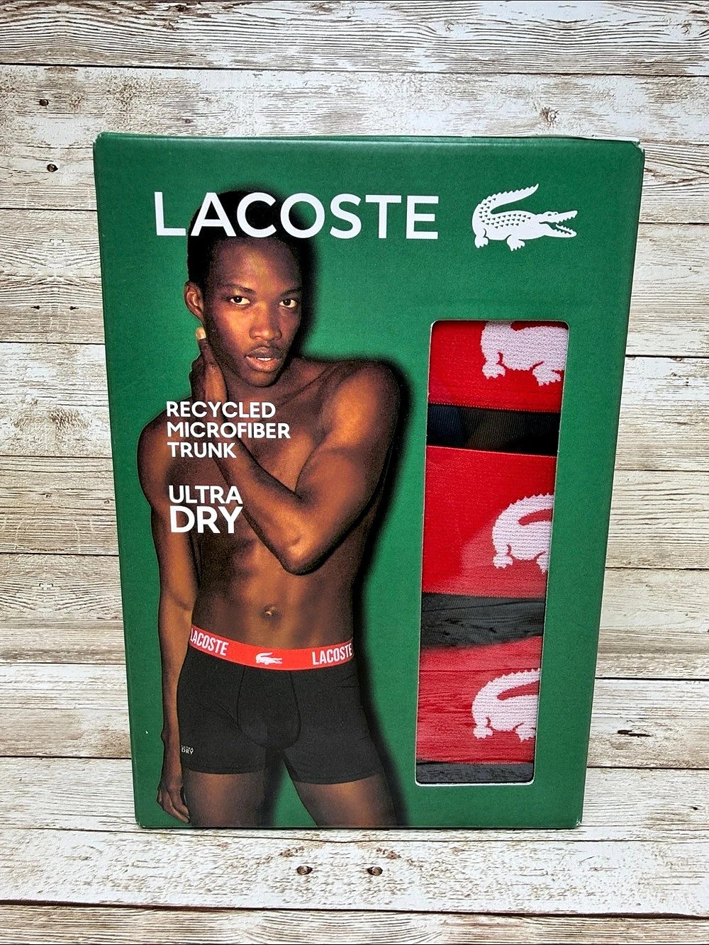 Lacoste Recycled Microfiber Ultra Dry Trunk 3-Pack Red & Black Large NEW